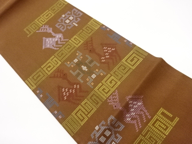 JAPANESE FUKURO OBI FOR SUMMER / EMBROIDERY / ABSTRACT DEER